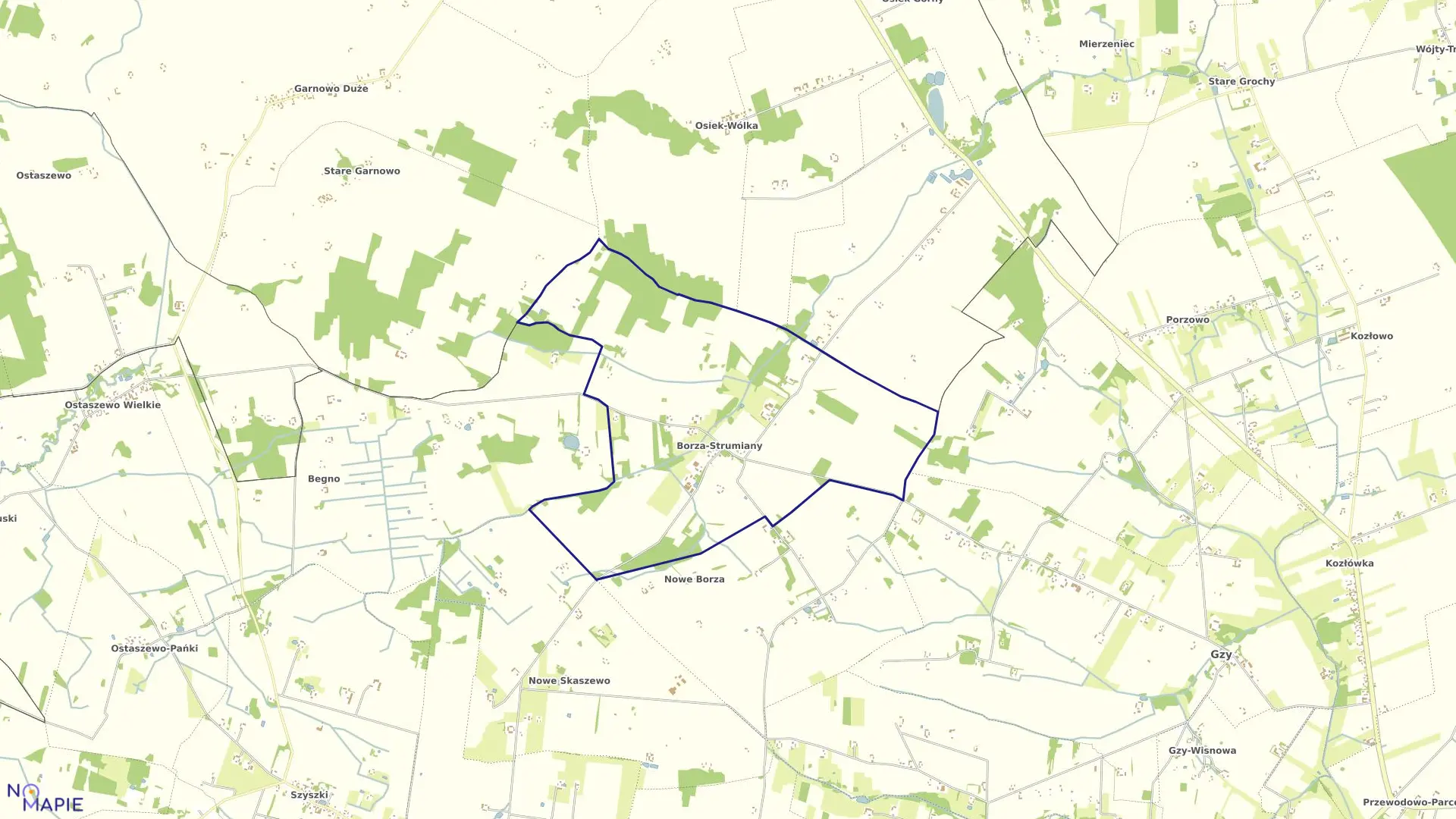 Mapa obrębu BORZA STRUMIANY w gminie Gzy