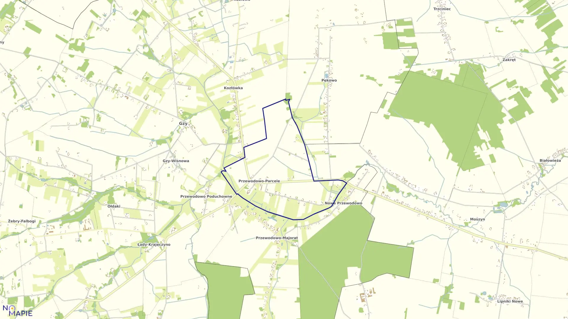 Mapa obrębu PRZEWODOWO PARCELE w gminie Gzy