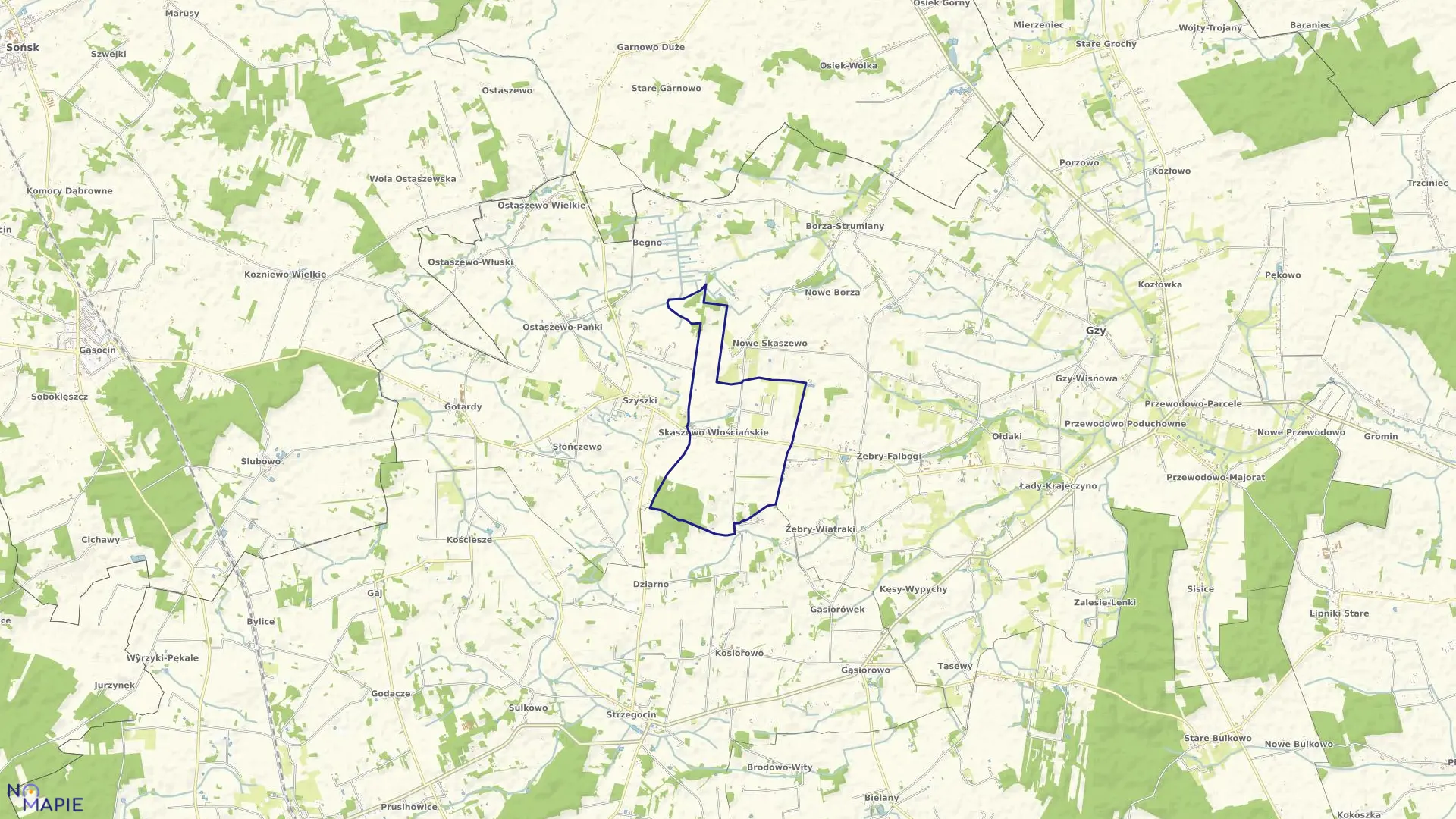 Mapa obrębu SKASZEWO WŁOŚCIAŃSKIE w gminie Gzy